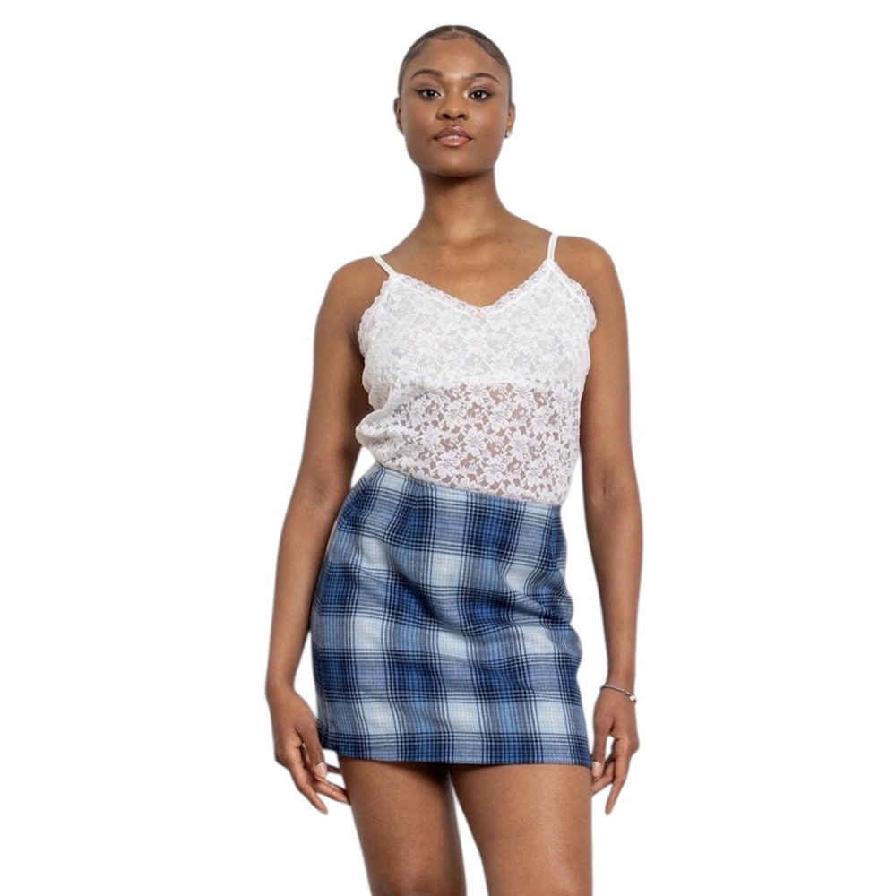 PLAID WOOL MINI Skirt 90's Vintage Women Checkered Size 6 Made in ITALY